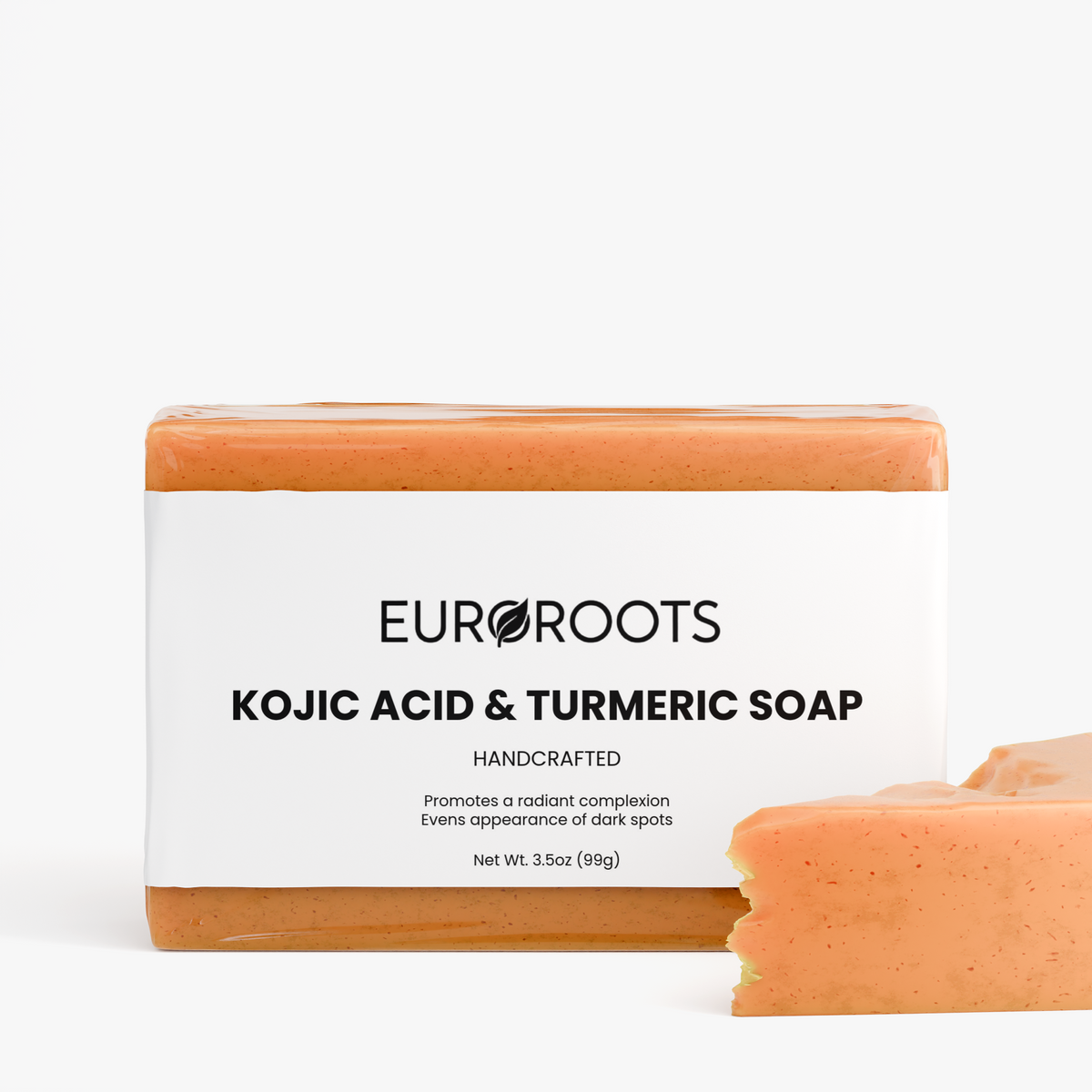handmade soap, soap, kojic acid, tumeric, handcrafted, evens appearance of dark spots, front view