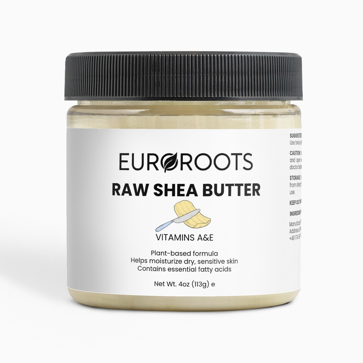 Raw Shea Butter, Shea Butter, front view, vitamin a, vitamin e, plant based formula, sensitive skin, essential fatty acids, front view