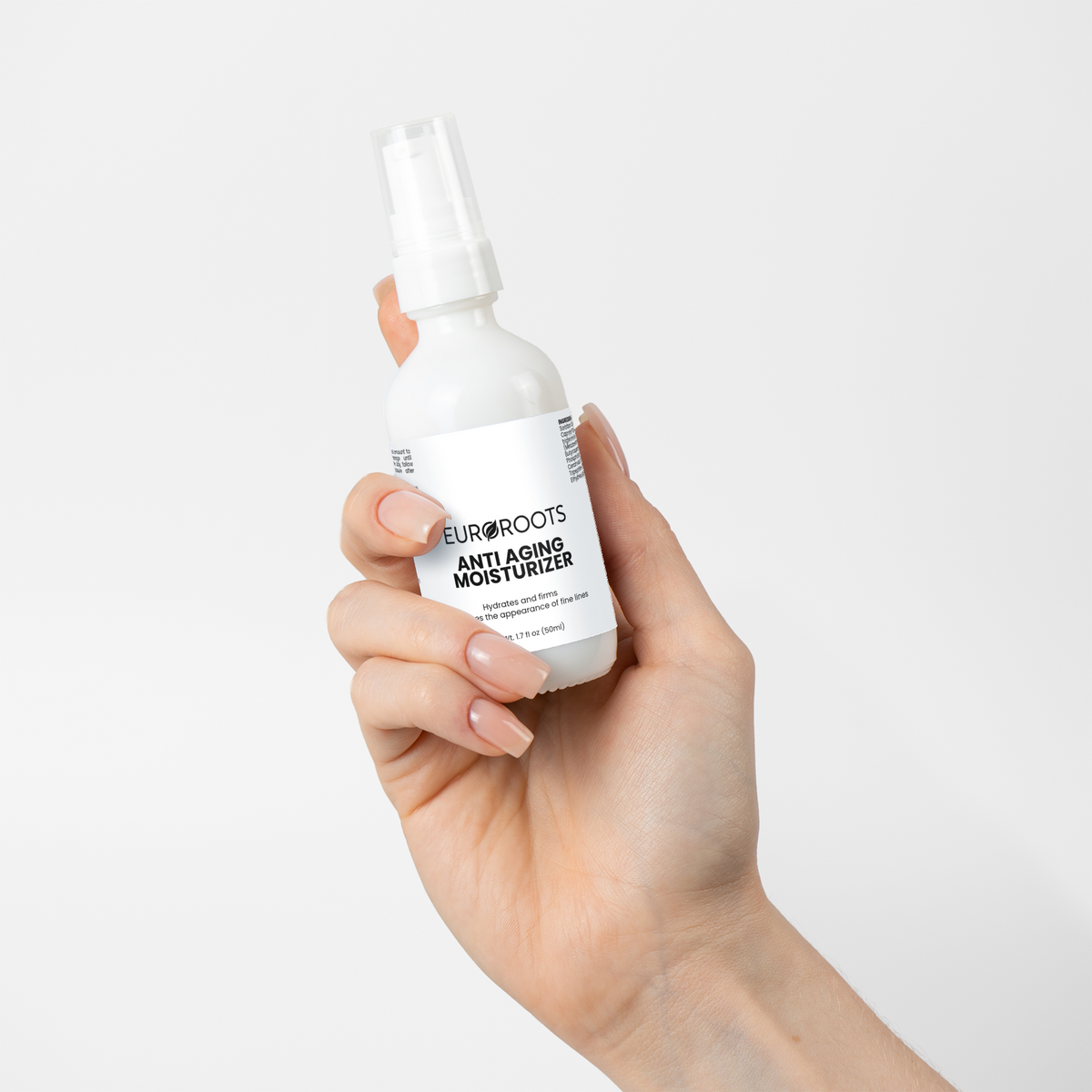 Anti Aging Moisturizer, Bottle, held in hand