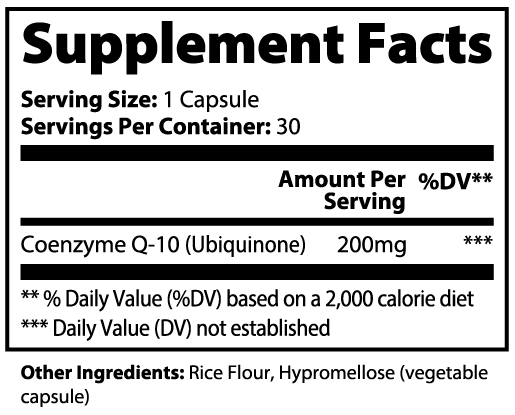 EuroRoots CoQ10 Ubiquinone 200mg supplement bottle, post-workout recovery dietary supplement on a white background.